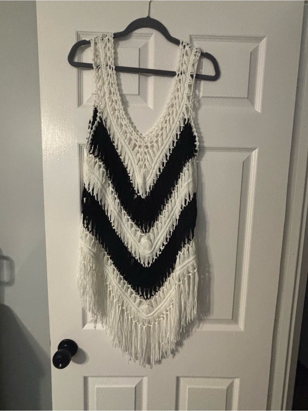 Black and White Crochet Fringe cover up